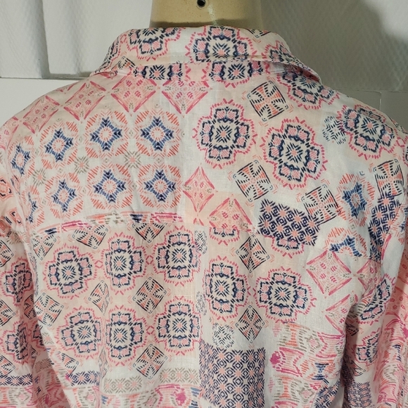 JM Collection 100% Linen Pink and Blue 3/4 Sleeve Button Down Shirt Size 10 - Picture 7 of 12